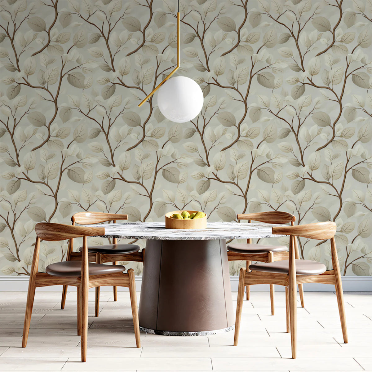 Minimalist Botanical Branch Mural Wallpaper in Neutral Tones Mural Wallpaper - pure wallpaper artwork