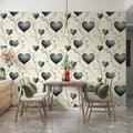 Heart Leaf Branch Mural Wallpaper — Soft Charcoal Botanical Pattern Mural Wallpaper - pure wallpaper artwork