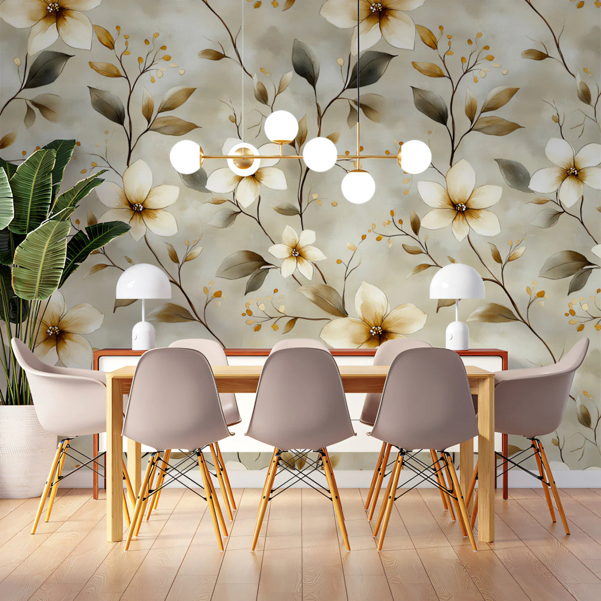 Abstract Botanical Mural Wallpaper — Soft Earthy Floral Print Mural Wallpaper - pure wallpaper artwork