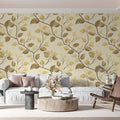 Abstract Botanical Mural Wallpaper — Muted Branch and Leaf Pattern Mural Wallpaper - pure wallpaper artwork