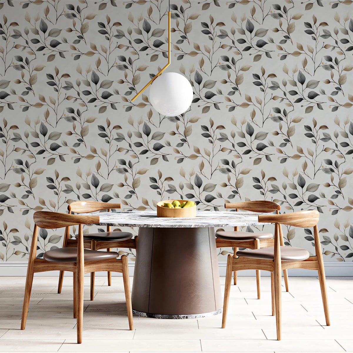 Minimalist Leaf Branch Mural Wallpaper — Soft Earthy Tones Mural Wallpaper - pure wallpaper artwork