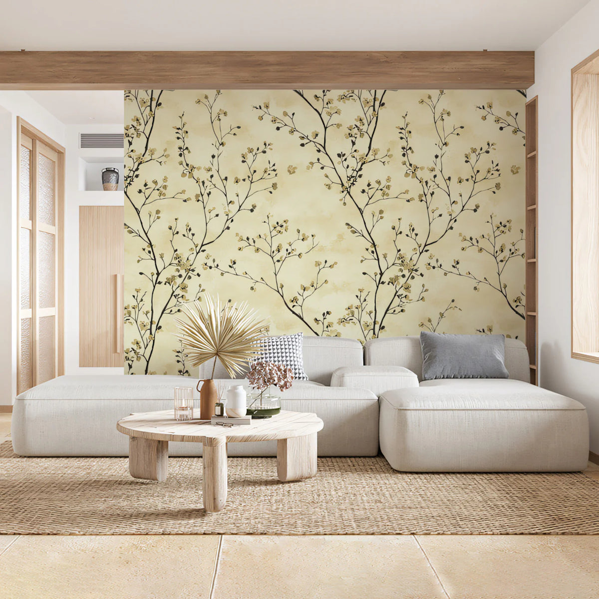 Minimalist Botanical Mural Wallpaper — Ink Branch Pattern Mural Wallpaper - pure wallpaper artwork