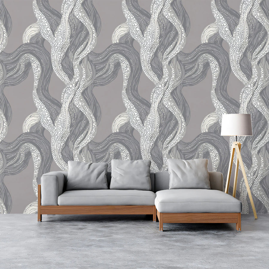 Abstract Swirl Mural Wallpaper — Minimalist Ribbon Pattern Mural Wallpaper
