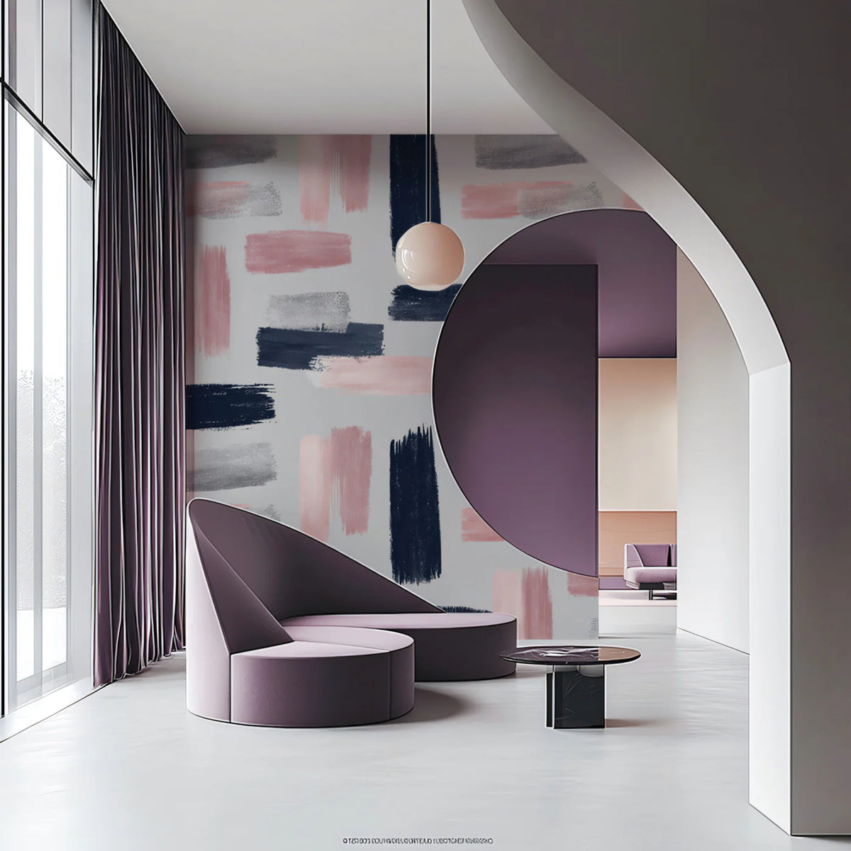 Abstract Brushstroke Mural Wallpaper — Navy, Pink, and Silver Mural Wallpaper - pure wallpaper artwork
