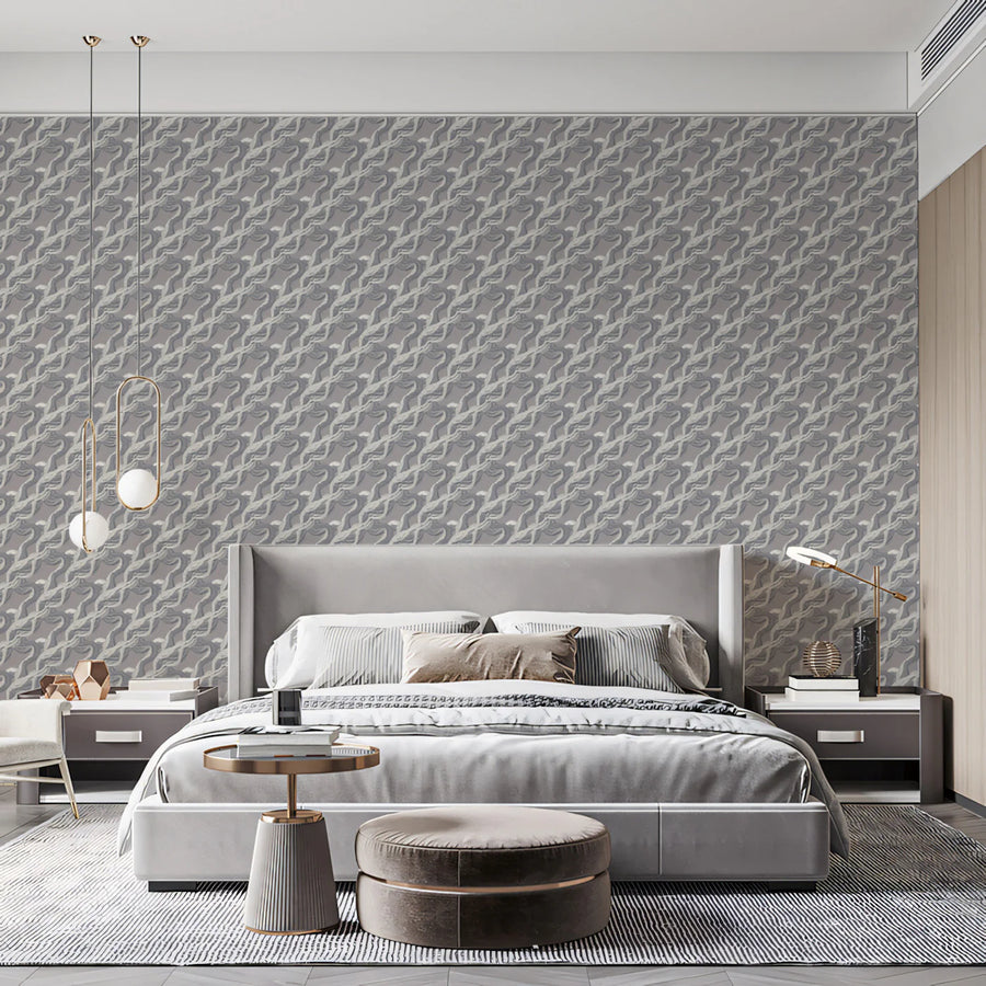 Abstract Rippled Wave Mural Wallpaper — Soft Gray Minimalist Mural Wallpaper