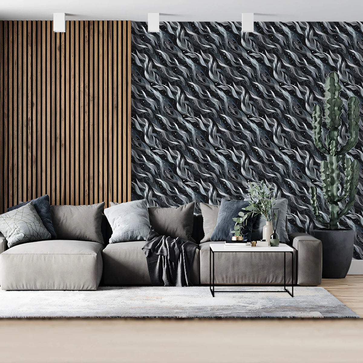 Monochromatic Wavy Abstract Mural Wallpaper — Modern Fluid Art Mural Wallpaper - pure wallpaper artwork