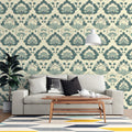 Vintage Damask Mural Wallpaper — Blue and Cream Floral Print Mural Wallpaper - pure wallpaper artwork