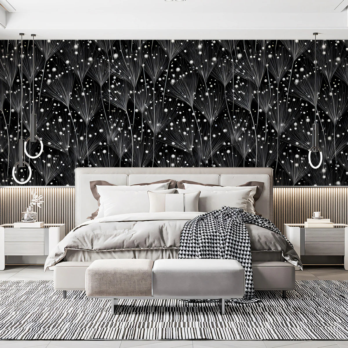 Abstract Dandelion Mural Wallpaper — Modern Monochrome Botanical Mural Wallpaper - pure wallpaper artwork