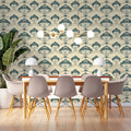 Art Nouveau Fan Floral Mural Wallpaper — Cream and Slate Blue Mural Wallpaper - pure wallpaper artwork