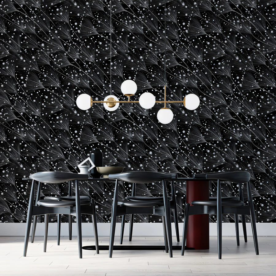 Abstract Dandelion Seed Mural Wallpaper in Monochrome Mural Wallpaper