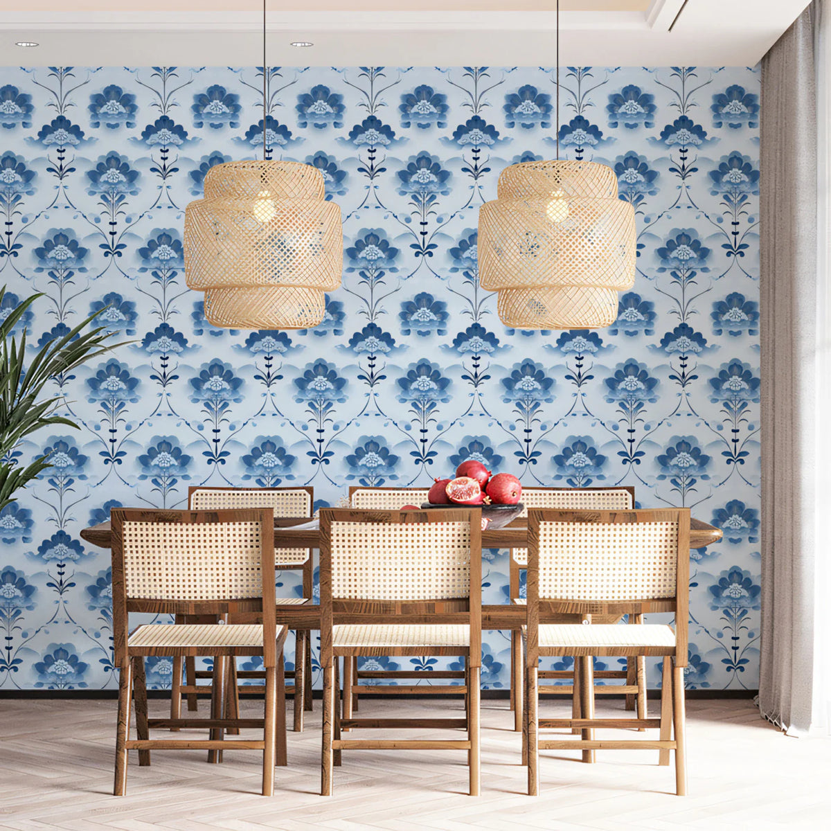 Delicate Damask Floral Mural Wallpaper — Soft Blue Pattern Mural Wallpaper - pure wallpaper artwork
