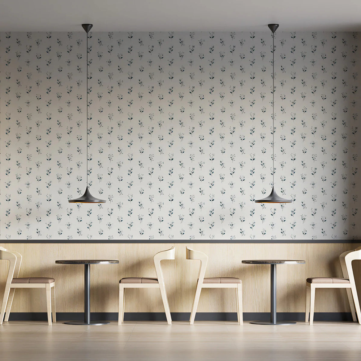 Minimalist Botanical Mural Wallpaper — Dainty Navy Leaf Pattern Mural Wallpaper - pure wallpaper artwork