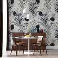 Monochrome Botanical Mural Wallpaper — Expressive Ink Illustration Mural Wallpaper - pure wallpaper artwork