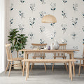 Minimalist Botanical Sprig Mural Wallpaper — Navy and Off-White Mural Wallpaper - pure wallpaper artwork