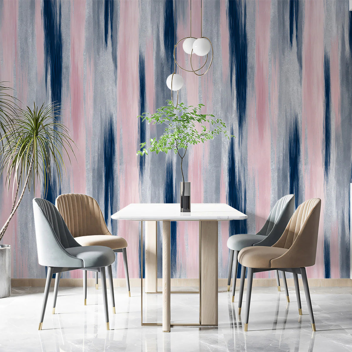 Abstract Vertical Brushstroke Mural Wallpaper — Soft Navy and Blush Mural Wallpaper - pure wallpaper artwork