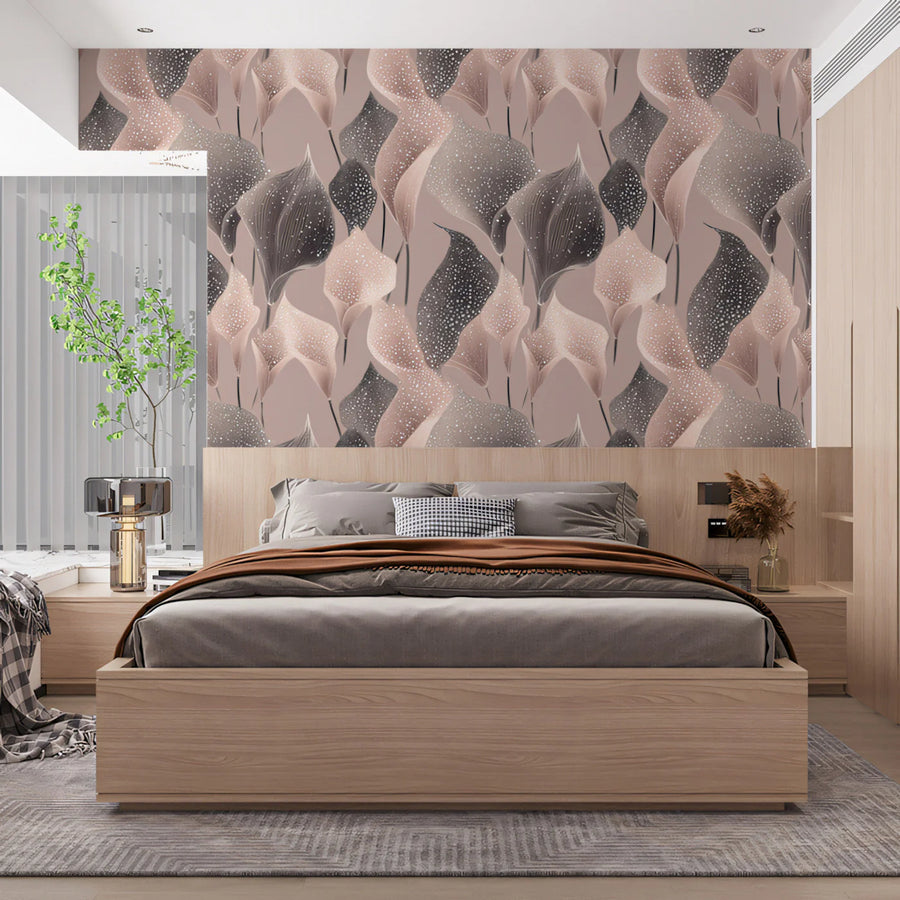 Abstract Calla Lily Mural Wallpaper — Soft Blush and Charcoal Mural Wallpaper