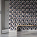 Navy and Blush Pink Damask Mural Wallpaper — Traditional Floral Mural Wallpaper - pure wallpaper artwork
