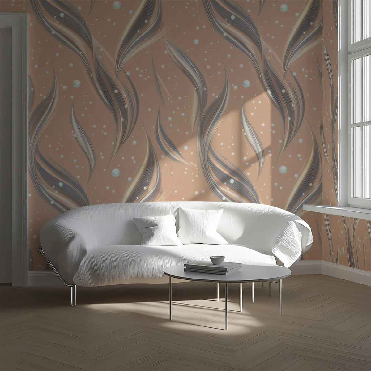 Woven Botanical Mural Wallpaper — Flowing Dusty Rose and Silver Mural Wallpaper - pure wallpaper artwork
