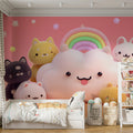 Kawaii Cat Cloud Party Mural Wallpaper — Whimsical 3D Render Mural Wallpaper - pure wallpaper artwork