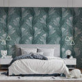 Ethereal Teal Floral Vine Mural Wallpaper — Modern Botanical Mural Wallpaper - pure wallpaper artwork