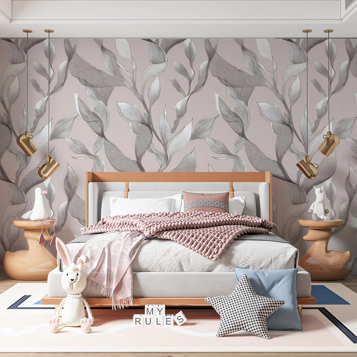 Stippled Botanical Mural Wallpaper — Soft Taupe and Charcoal Mural Wallpaper - pure wallpaper artwork