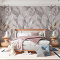 Stippled Botanical Mural Wallpaper — Soft Taupe and Charcoal Mural Wallpaper - pure wallpaper artwork