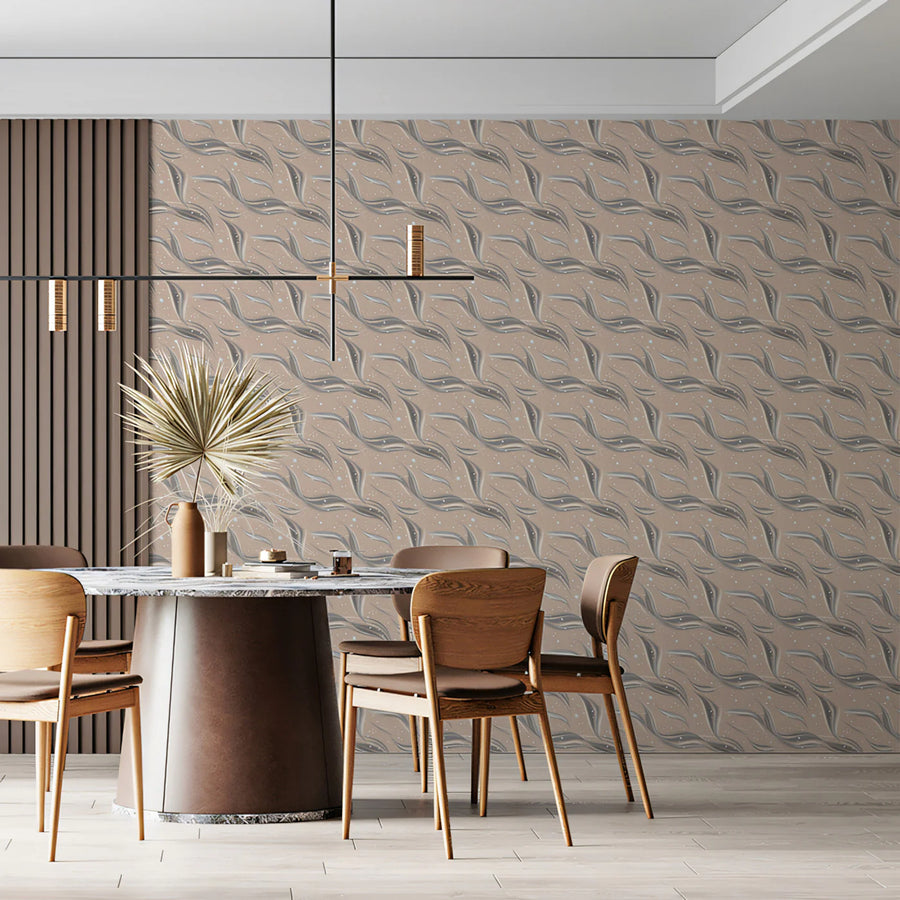 Woven Botanical Mural Wallpaper — Soft Dusty Rose and Gray Mural Wallpaper