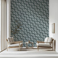 Diagonal Lily Floral Mural Wallpaper — Muted Teal and Gray Mural Wallpaper - pure wallpaper artwork