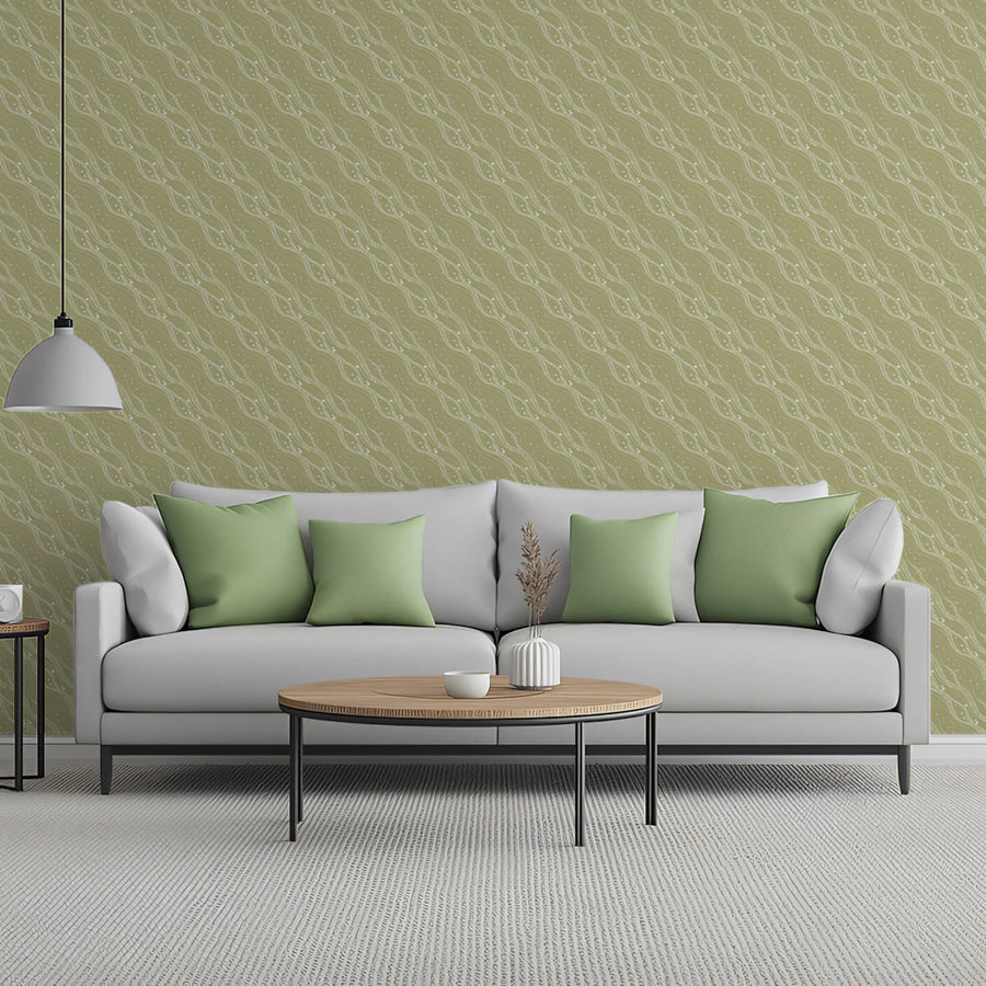 Diagonal Ribbon Weave Mural Wallpaper — Soft Olive Texture Mural Wallpaper