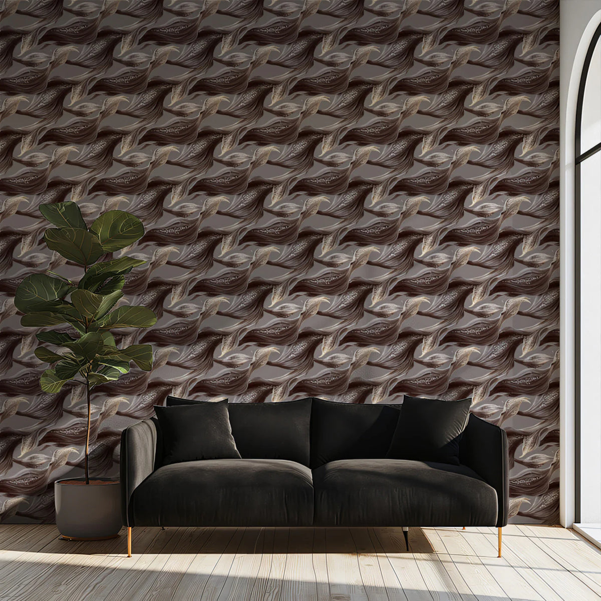 Micro Wavy Leaf Texture Wallpaper Dense Mocha & Taupe, Organic Weave Effect Mural Wallpaper - pure wallpaper artwork