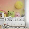 3D Animal Friends Mural Wallpaper — Pastel Rainbow & Sunset Sky Mural Wallpaper - pure wallpaper artwork