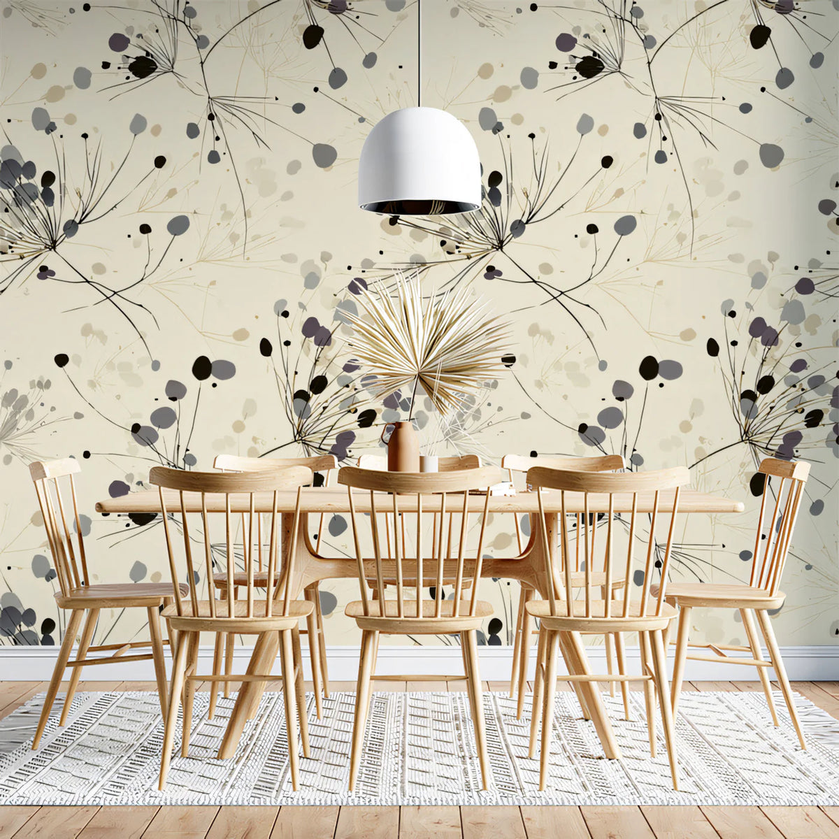 Abstract Dandelion Seed Mural Wallpaper — Modern Ink Sketch Mural Wallpaper - pure wallpaper artwork