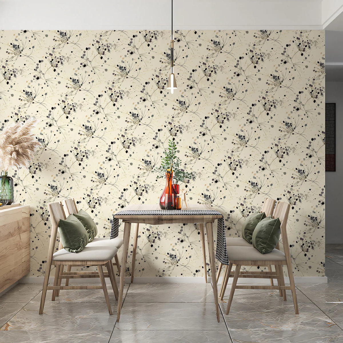 Dandelion Seed Head Mural Wallpaper — Minimalist Botanical Sketch Mural Wallpaper - pure wallpaper artwork