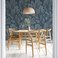 Indigo Fern Frond Mural Wallpaper — Moody Botanical Print Mural Wallpaper - pure wallpaper artwork
