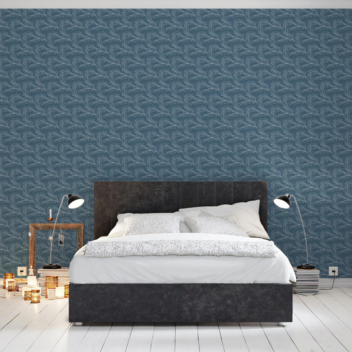 Fine Feathered Leaf Mural Wallpaper — Subtle Organic Blue Pattern Mural Wallpaper - pure wallpaper artwork