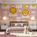 Safari Cloud Whimsical Mural Wallpaper — Pink and Yellow Kids Decor Mural Wallpaper - pure wallpaper artwork