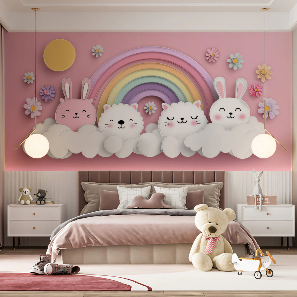 Paper-Cut Animal Rainbow Mural Wallpaper — Whimsical Soft Aesthetic Mural Wallpaper - pure wallpaper artwork