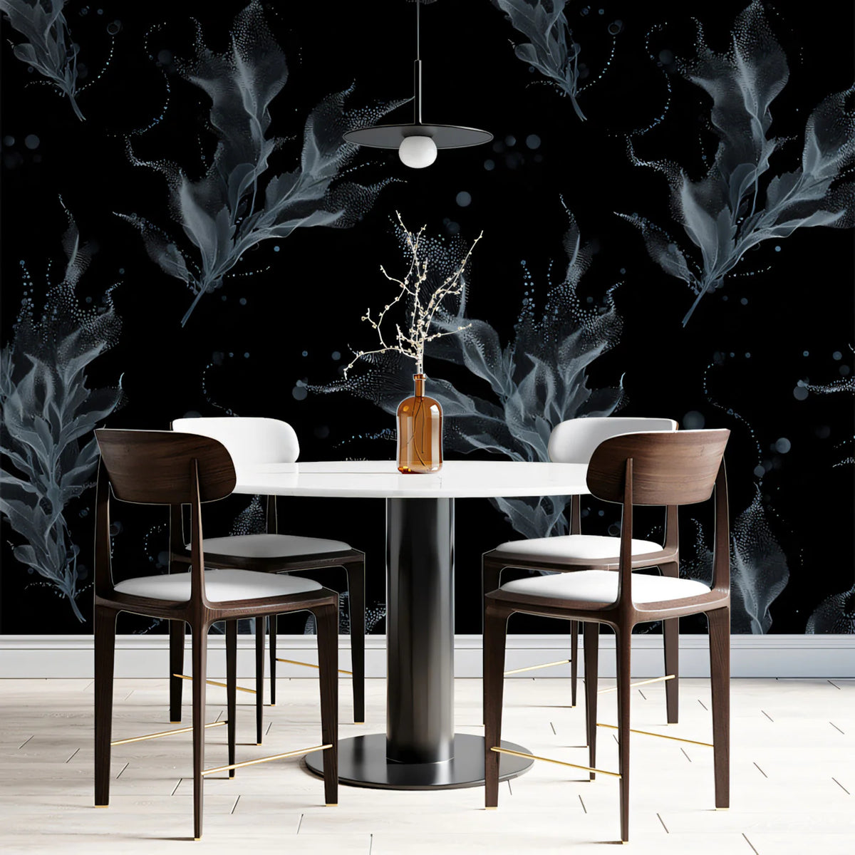Stippled Kelp Mural Wallpaper — Moody Monochrome Botanical Mural Wallpaper - pure wallpaper artwork