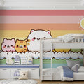 Kawaii Cat Rainbow Cloud Mural Wallpaper — Whimsical Pastel Design Mural Wallpaper - pure wallpaper artwork