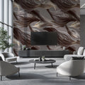 Wavy Leaf Botanical Mural Wallpaper — Mocha and Glimmering Gold Mural Wallpaper - pure wallpaper artwork