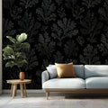 Stippled Coral Damask Mural Wallpaper — Gothic Black and Charcoal Mural Wallpaper - pure wallpaper artwork