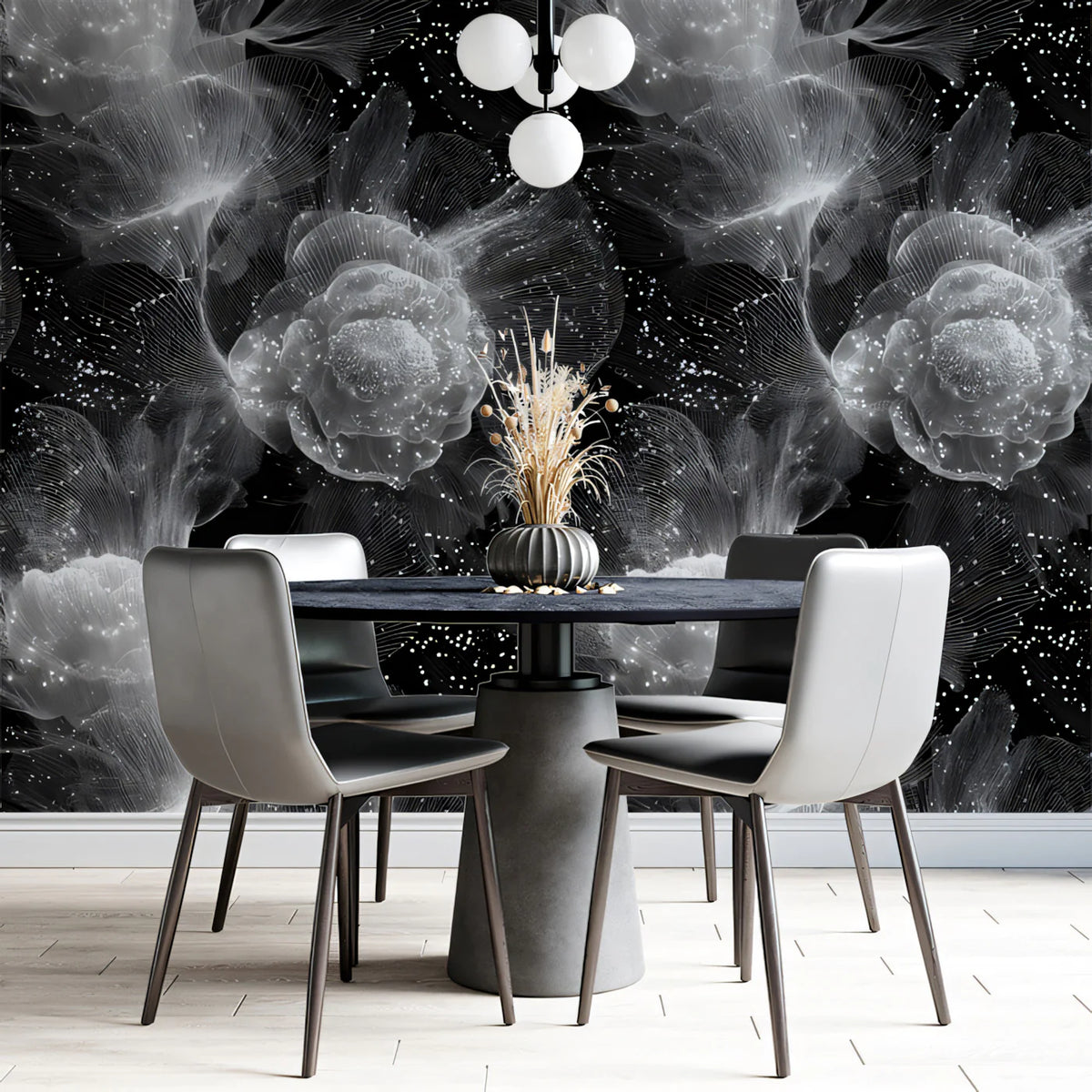 Fiber Optic Floral Mural Wallpaper — High-Contrast Modern Art Mural Wallpaper - pure wallpaper artwork