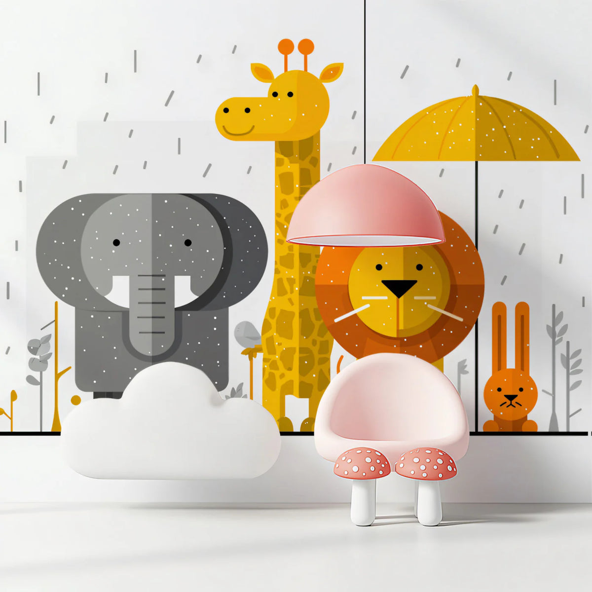 Safari Friends Rain Umbrella Mural Wallpaper — Geometric Design Mural Wallpaper - pure wallpaper artwork