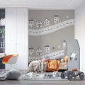 Roadside Village Mural Wallpaper — Minimalist Scandi Line Art Mural Wallpaper - pure wallpaper artwork