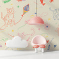 Cat and Kite Sketch Mural Wallpaper —Hand-Drawn Whimsical Pattern Mural Wallpaper - pure wallpaper artwork