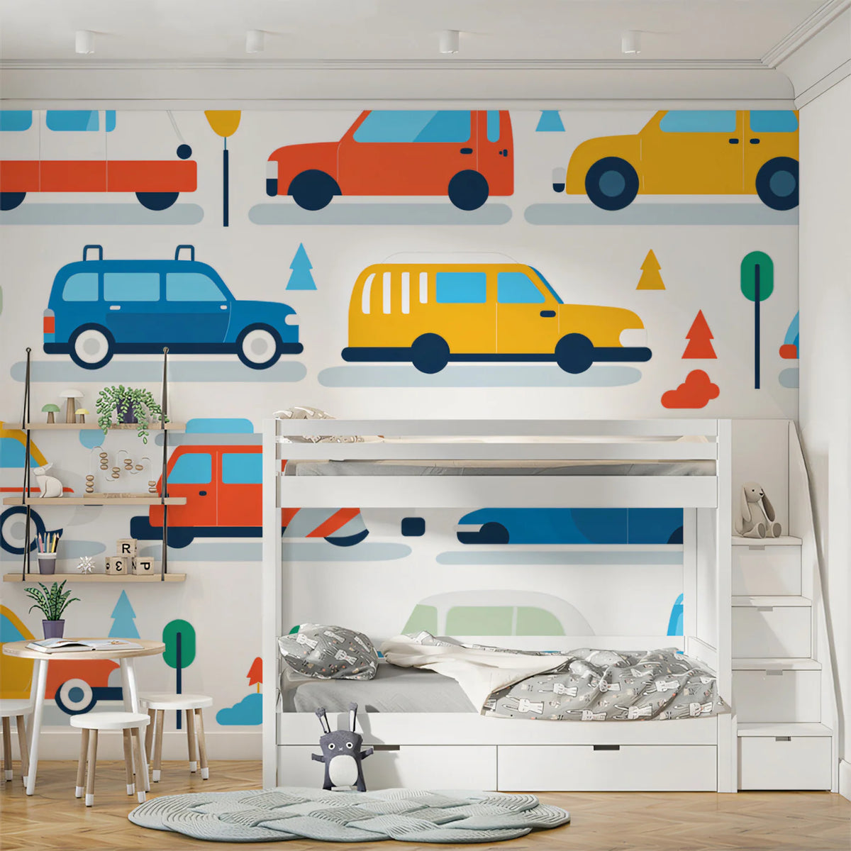 Retro Road Trip Mural Wallpaper —Playful Mid-Century Car Motif Mural Wallpaper - pure wallpaper artwork