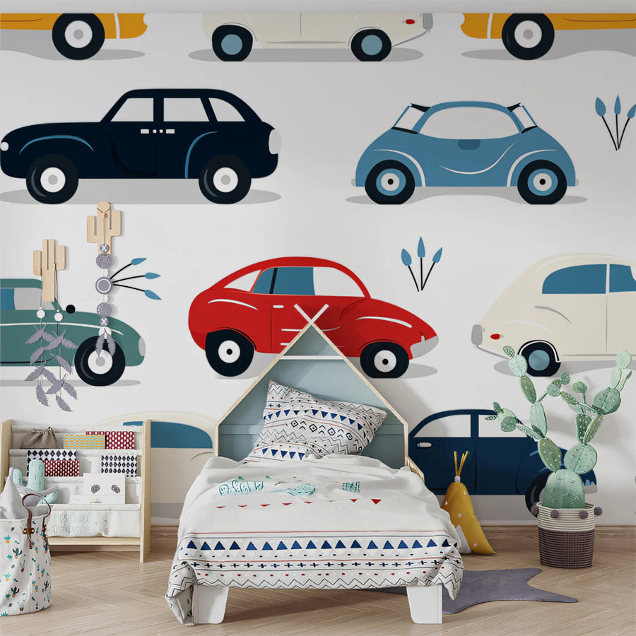 Vintage Car Motif Mural Wallpaper — Mid-Century Graphic Design Mural Wallpaper