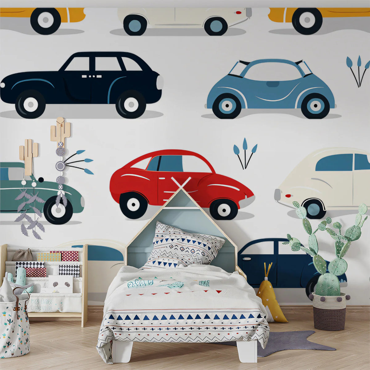Vintage Car Motif Mural Wallpaper — Mid-Century Graphic Design Mural Wallpaper - pure wallpaper artwork