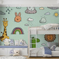 Safari Friends Doodle Mural Wallpaper —Playful Nursery Design Mural Wallpaper - pure wallpaper artwork