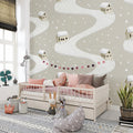Snowy Village Road Mural Wallpaper — Minimalist Winter Scene Mural Wallpaper - pure wallpaper artwork